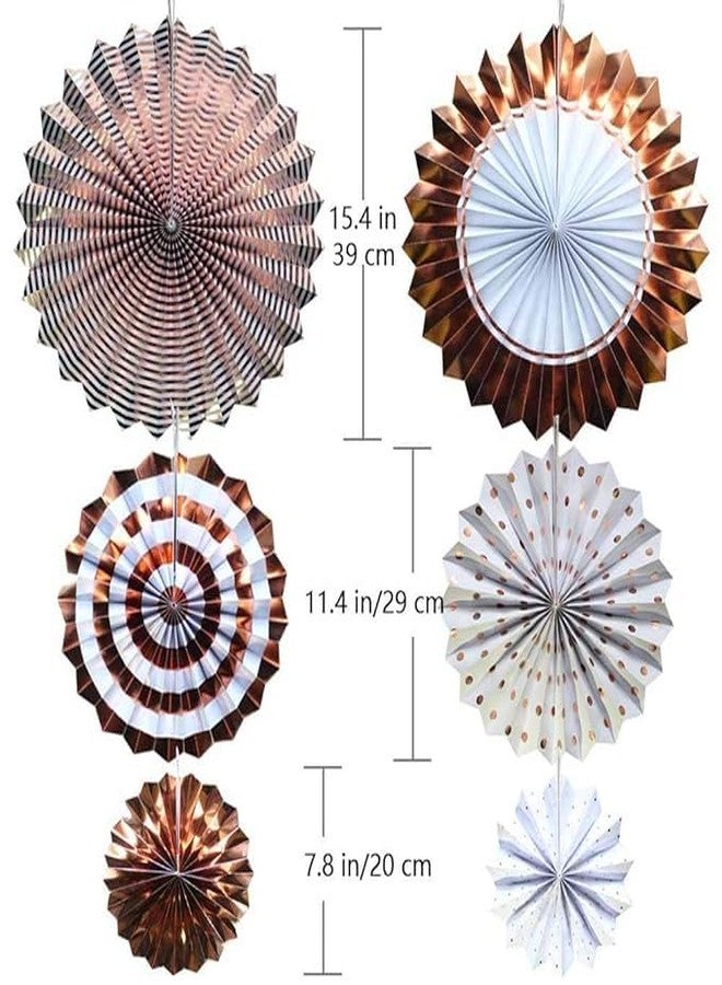PartyToKo Folding Thick Paper Flower Hanging Paper Fan for Golden Theme Decoration (Black and Gold,Brown White Mix) 6PCS - Image 5